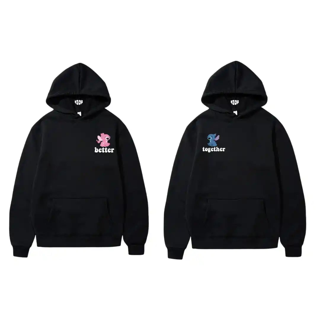 2 Pack Stitch and Angel Plain Black – Nior Better Together Hoodies