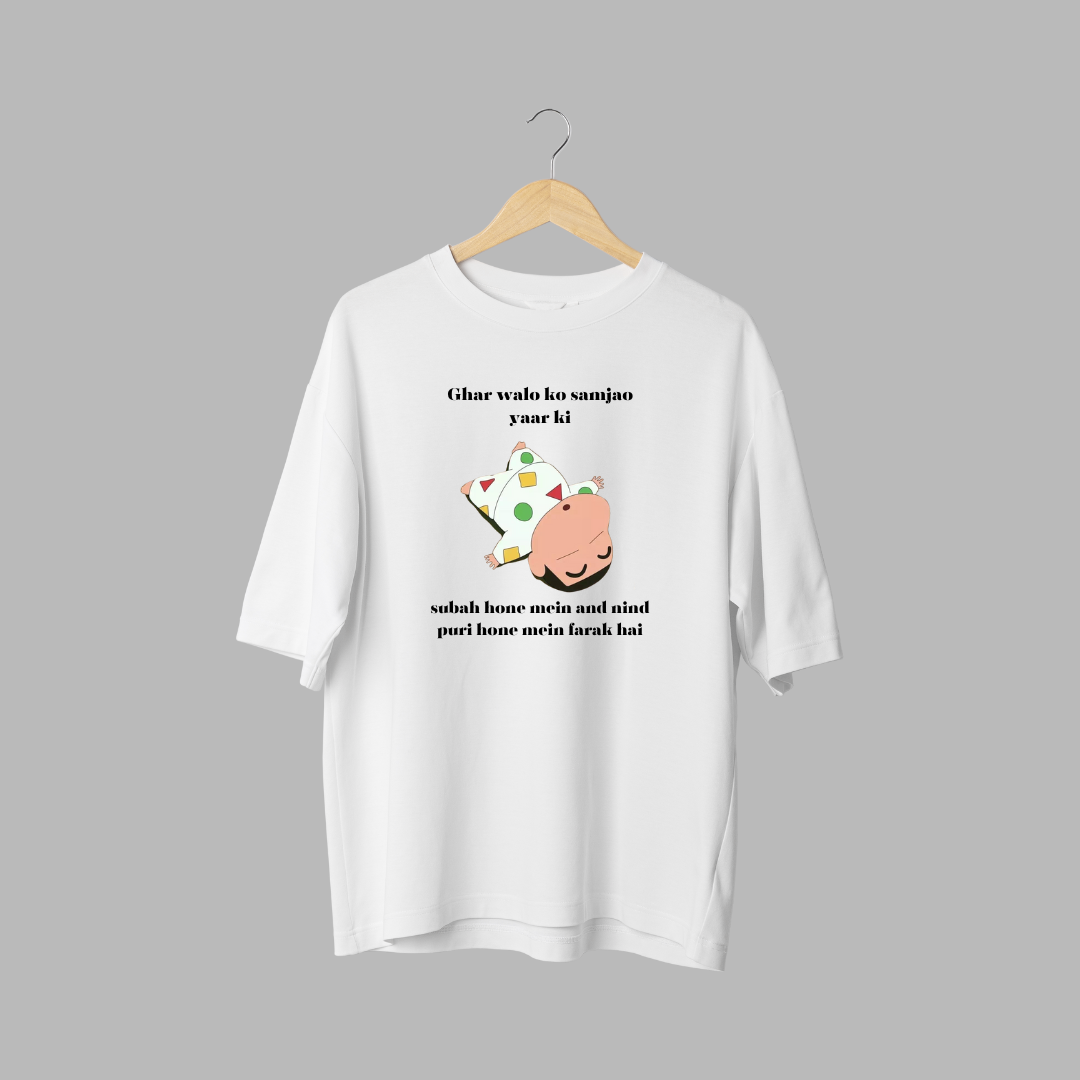 Sleepy Shinchan Printed White T-Shirt