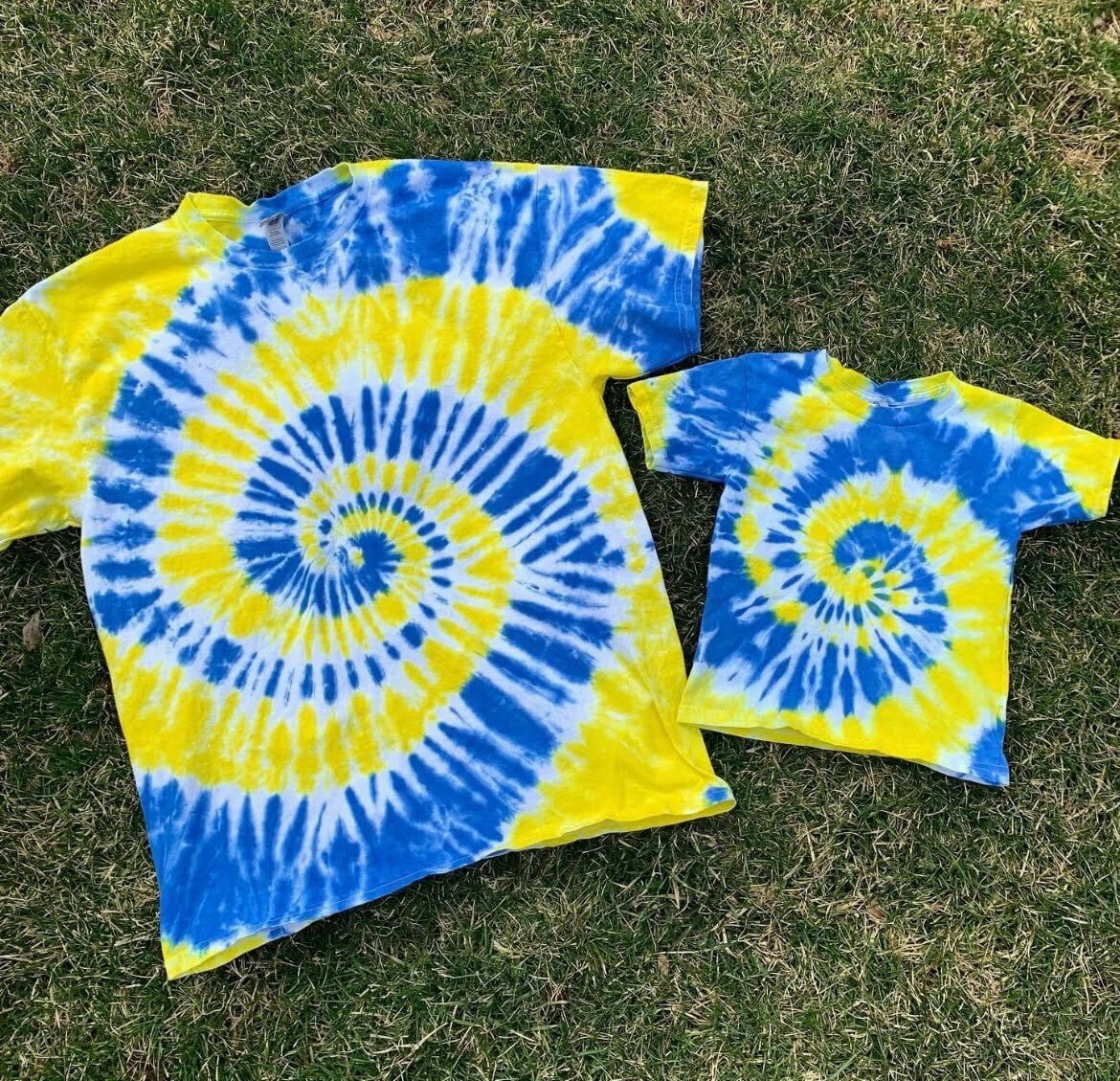Yellow and Blue Spiral Tie-Dye T-Shirt
