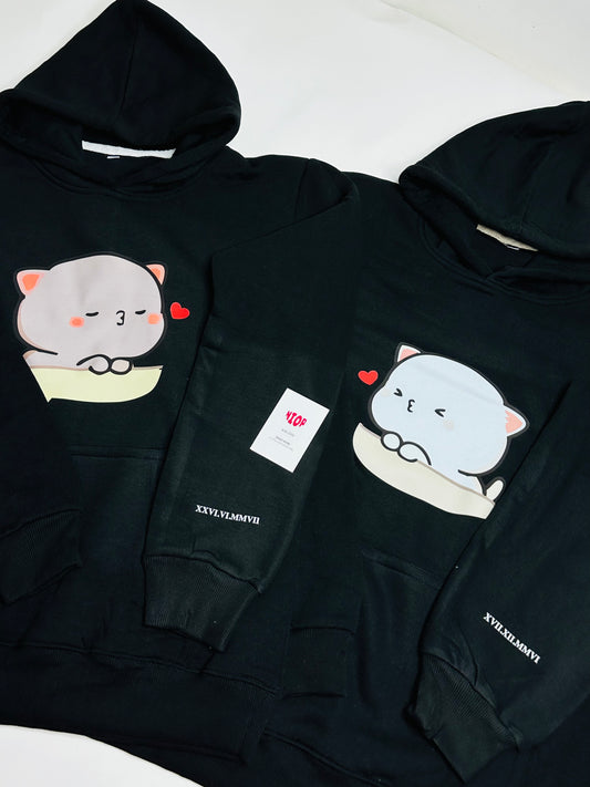 2 Pack : Milk & Mocha Kissing Black Couple Hoodie