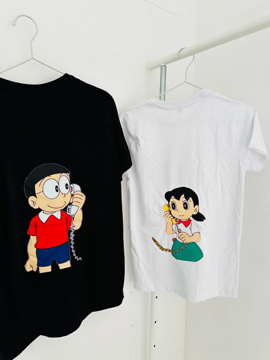2 Pack : Nobita & Shizuka Talking Black & White Couple T-Shirt