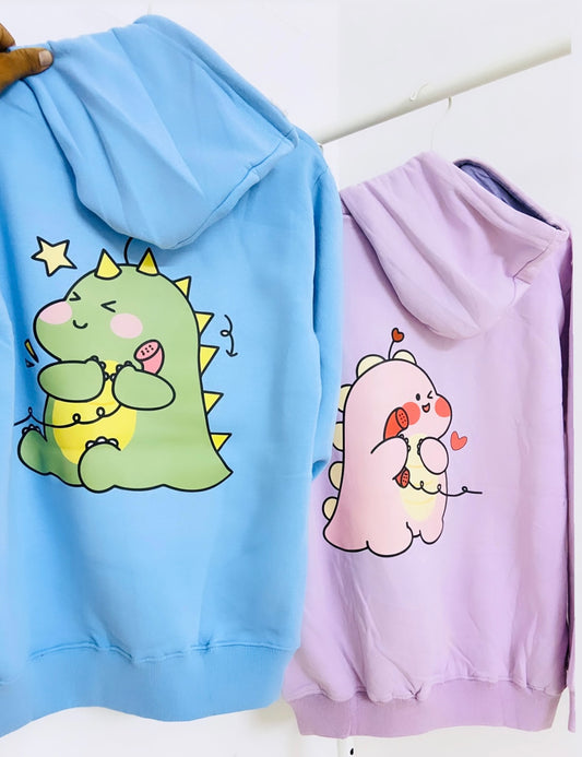 2 Pack : Blushing Dino Lilac & Skyblue Couple Hoodie