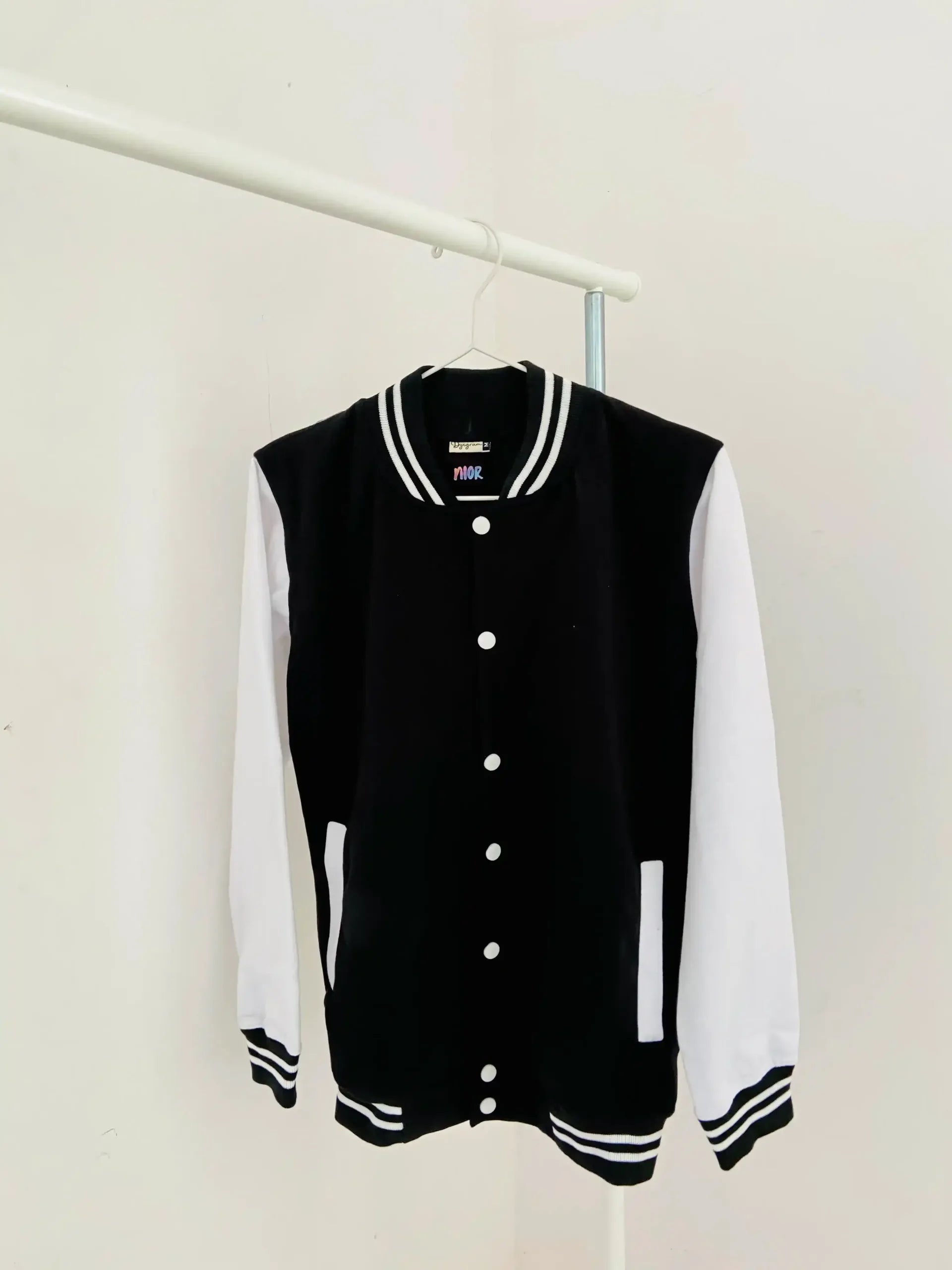 Men's Black and White Varsity Jacket - Letterman Style