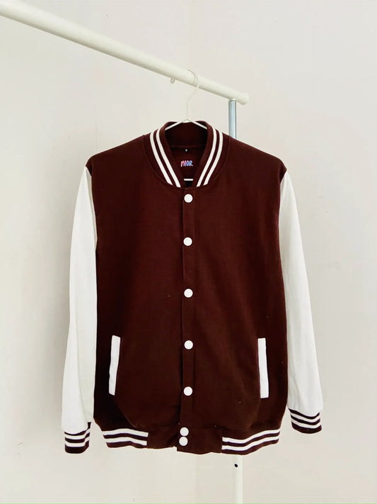 Plain Brown Unisex Varsity Jacket