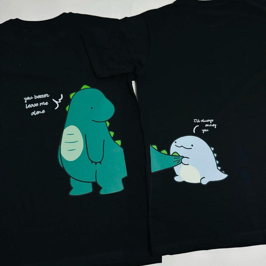 2 Pack : Dinosaur & Dolphin Black Couple T-shirt