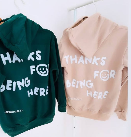 2 Pack : Thanks For Being Here Dark Green Beige Couple Hoodie