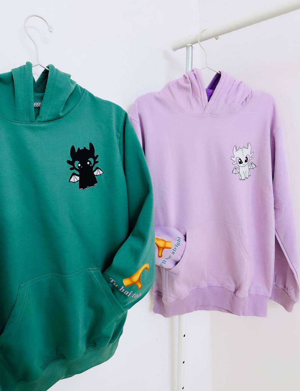 2 Pack : Toothless & Light Fury Sage Green Lilac Couple Hoodies